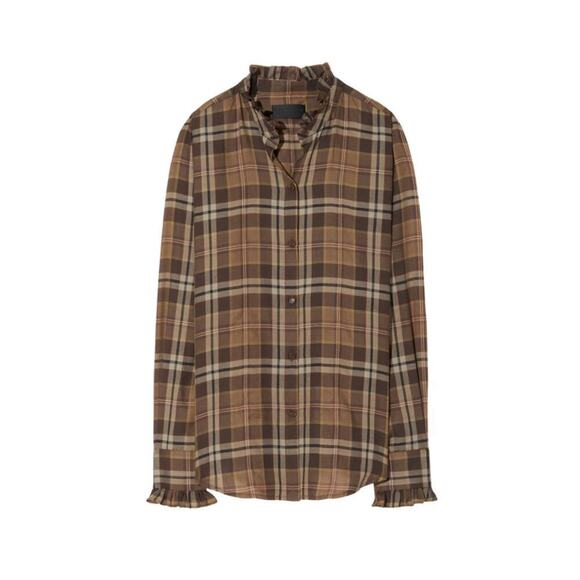 Nili Lotan Plaid Lydia Button Down Shirt Top Long Sleeve Brown Size XS NWT - Picture 2 of 12